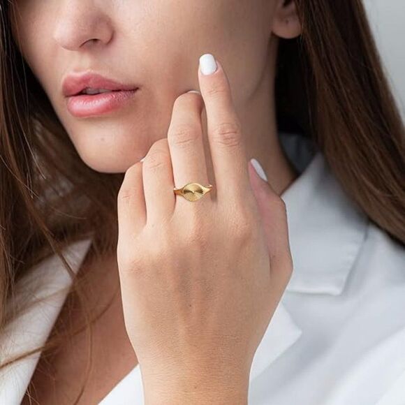 Gold Signet Ring,18K Gold Plated Sun Ring, Gold Sunburst Ring Vintage Statement - Picture 3 of 6